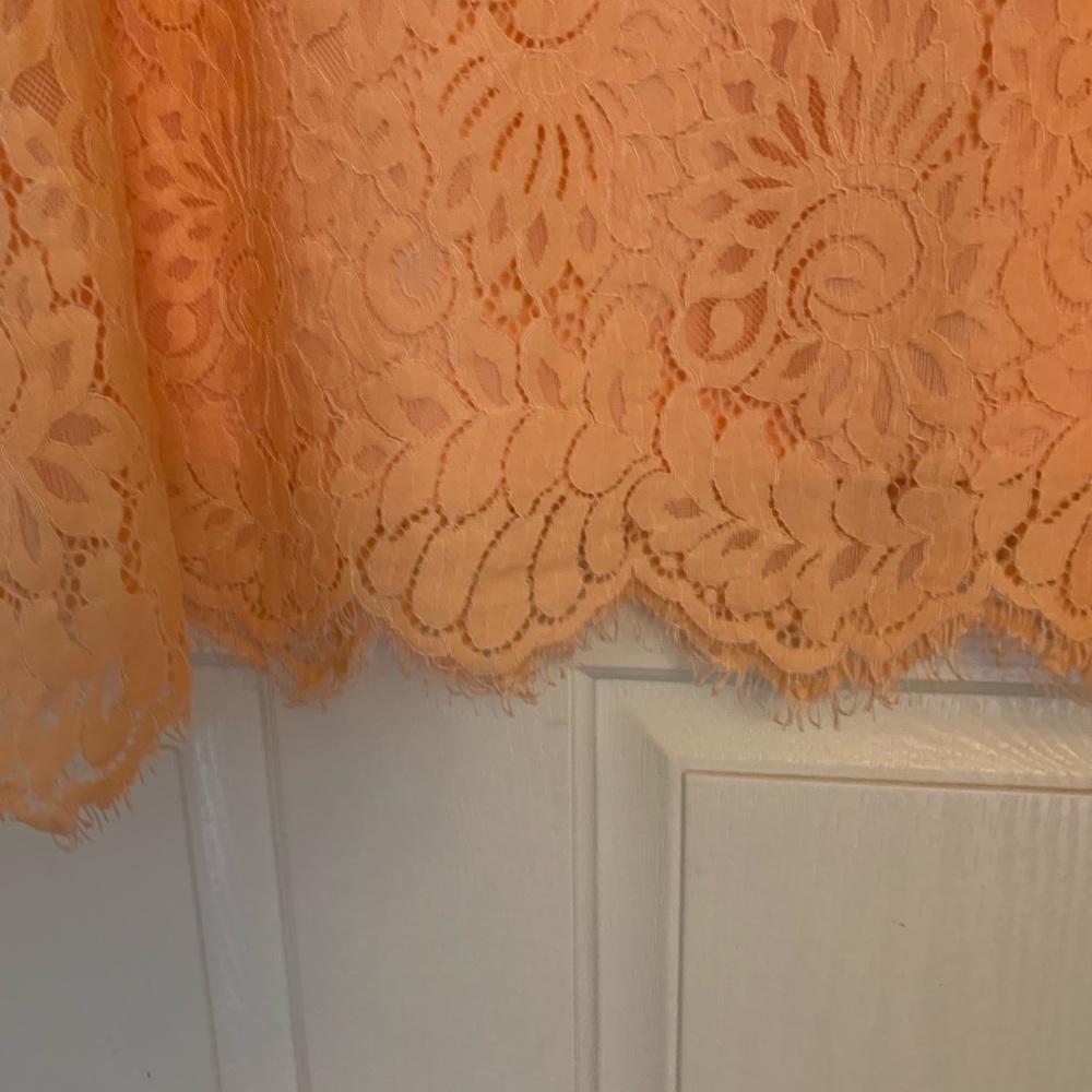 ISAAC MIZRAHI Peachy Lace Top V-Neck 3/4 Length Fringed Unlined Sleeves Size 1X - Picture 2 of 9